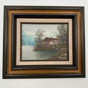 Romanelli Artist Framed Original Oil Painting Cottage On A Lake Rare Vintage